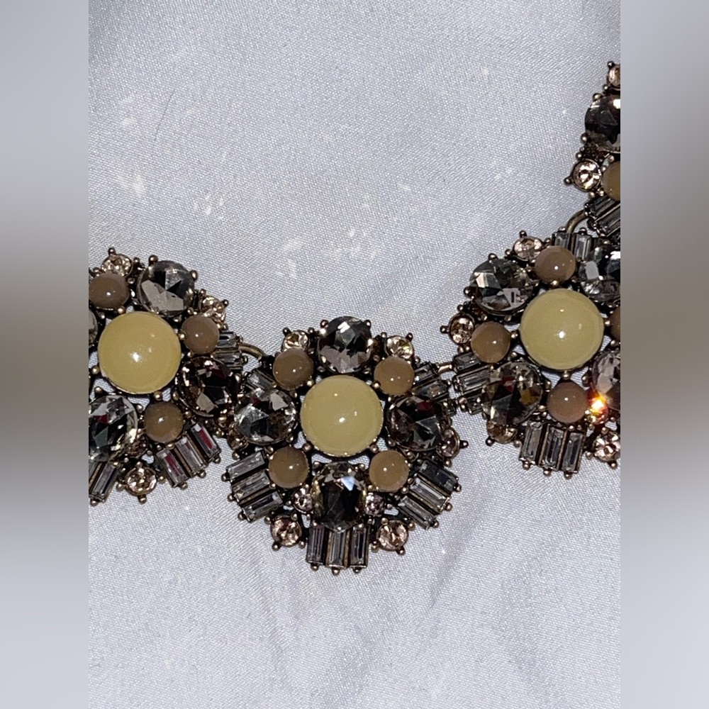 Warm Neutral Tone Crystal Statement Necklace - image 4